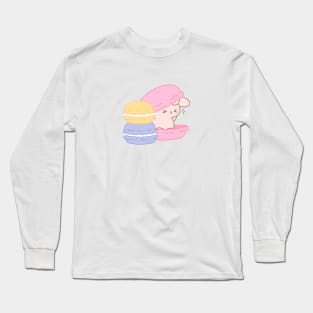 Adorable Bunny Rabbit Nestled Inside a Giant Macaroon - A Sweet Fantasy! Long Sleeve T-Shirt